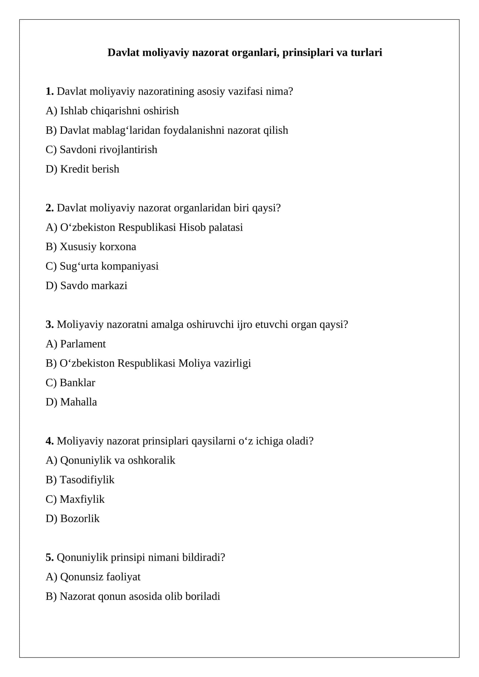 Davlat moliyaviy nazorat organlari, prinsiplari va turlari 1