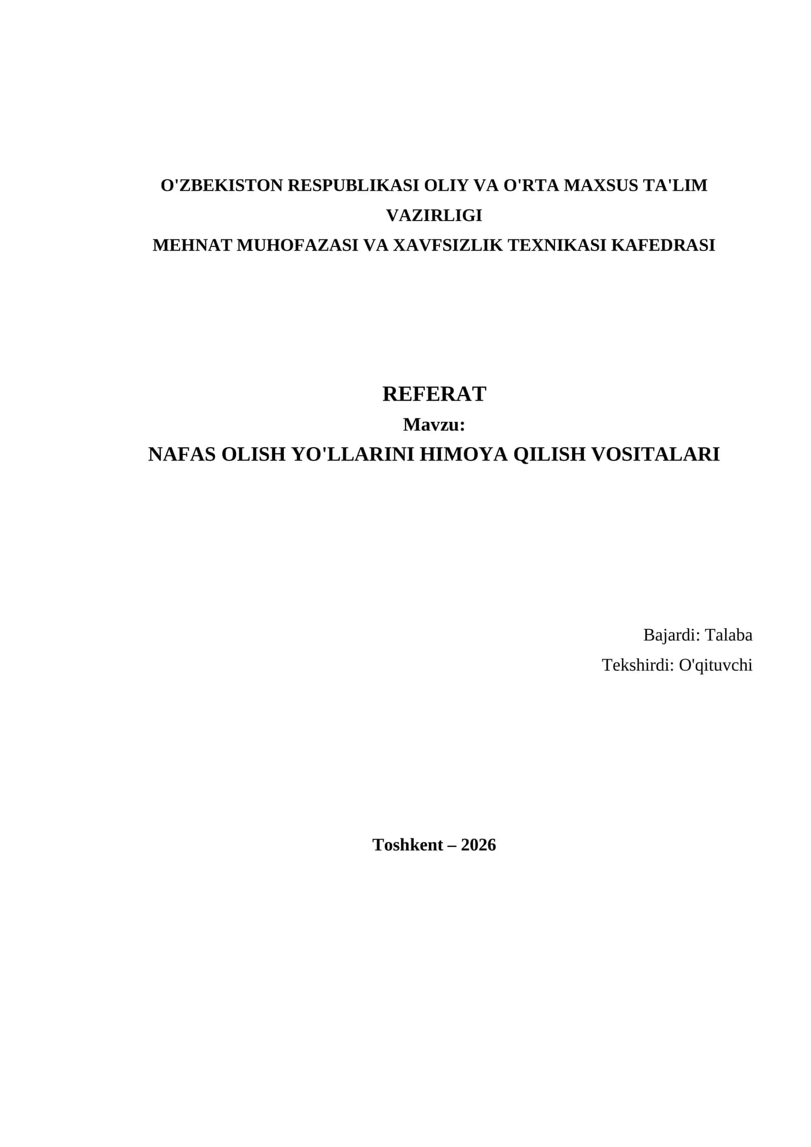 NAFAS OLISH YO'LLARINI HIMOYA QILISH VOSITALARI 1