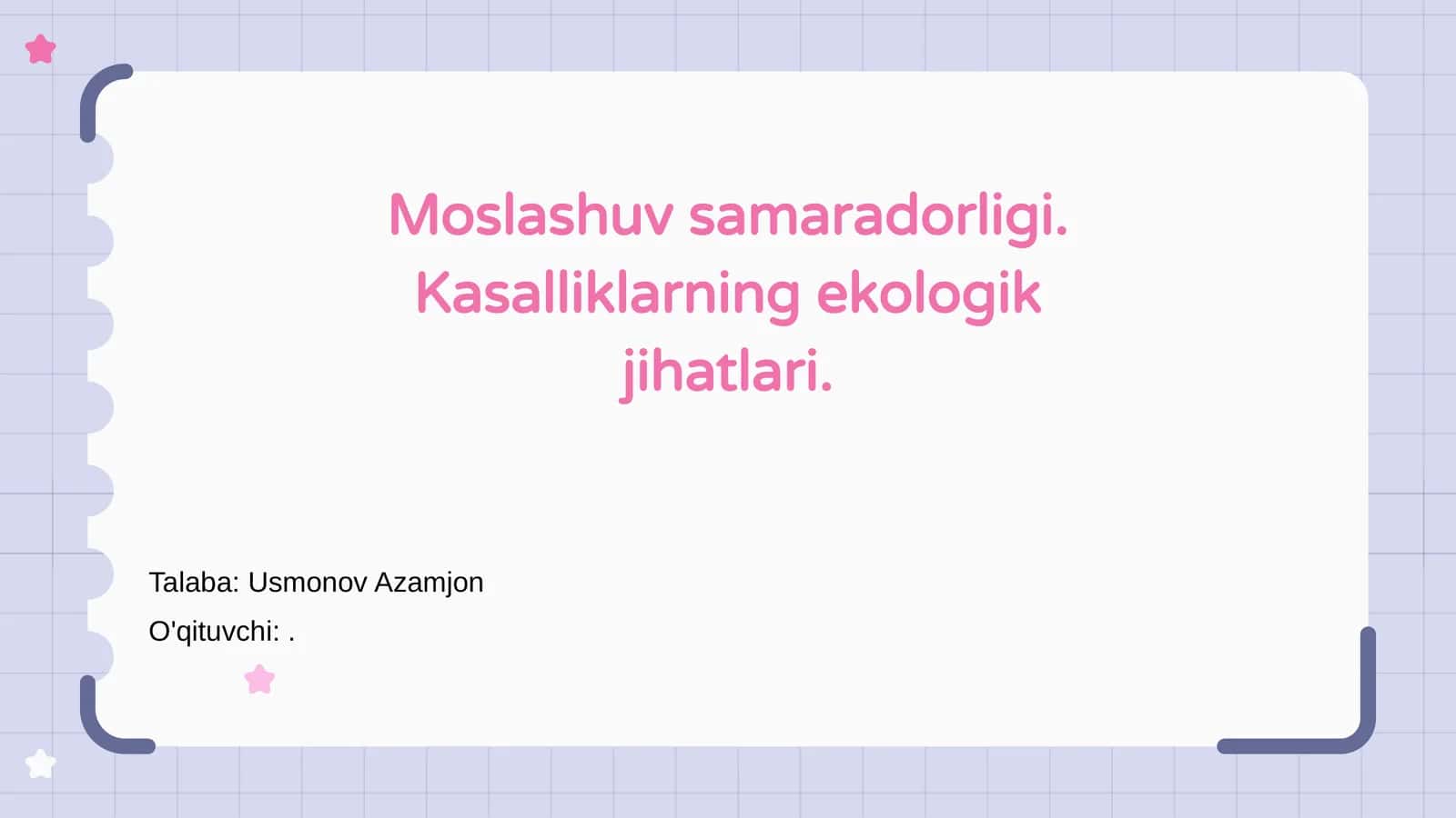 Moslashuv Samaradorligi va Kasalliklarning Ekologik O'rni 1