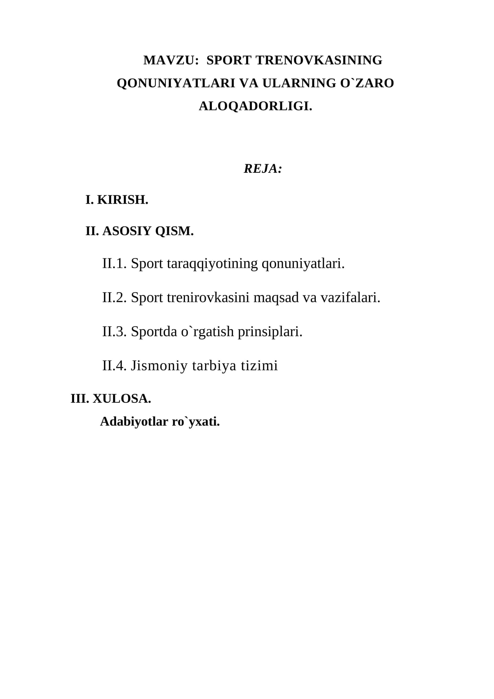SPORT TRENOVKASINING QONUNIYATLARI VA ULARNING O`ZARO ALOQADORLIGI 1