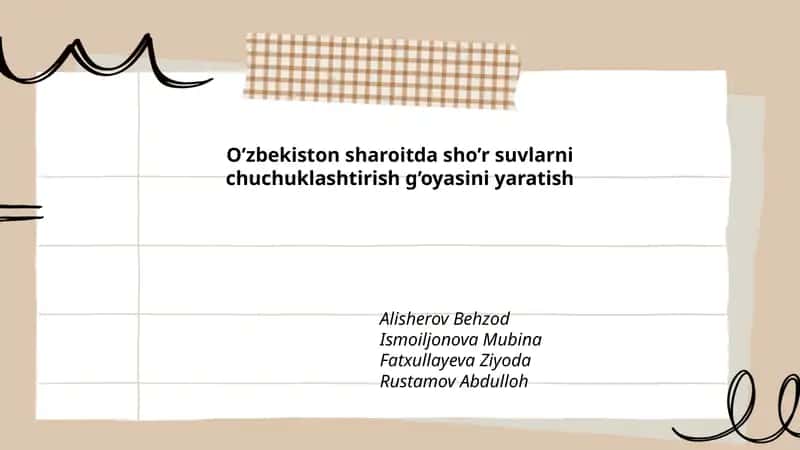 O’zbekiston sharoitda sho’r suvlarni chuchuklashtirish g’oyasini yaratish 1