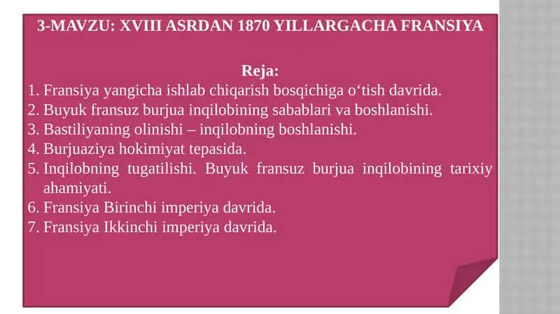 XVIII ASRDAN 1870 YILLARGACHA FRANSIYA 1