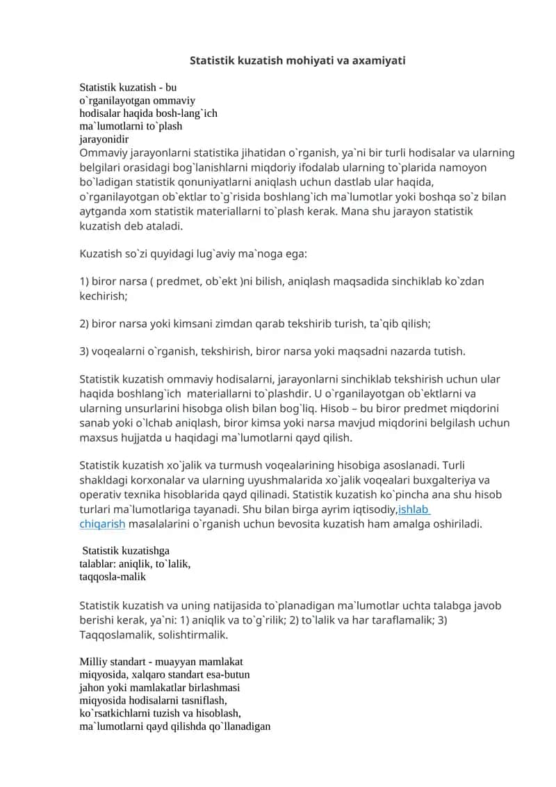 Statistik kuzatish mohiyati va axamiyati 1