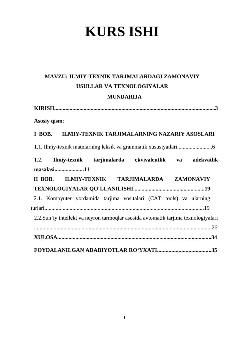 ILMIY-TEXNIK TARJMALARDAGI ZAMONAVIY USULLAR VA TEXNOLOGIYALAR 1
