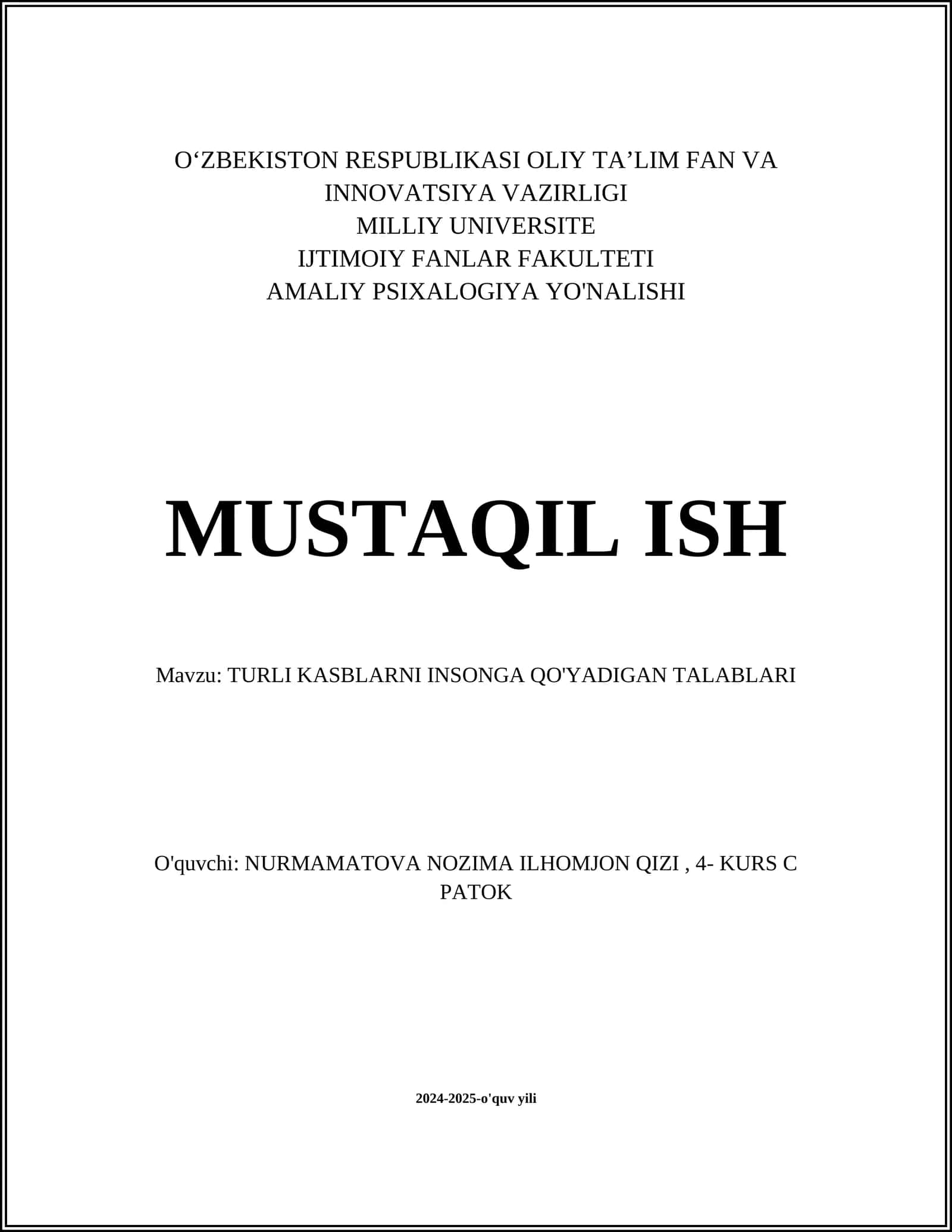 TURLI KASBLARNI INSONGA QO'YADIGAN TALABLARI 1