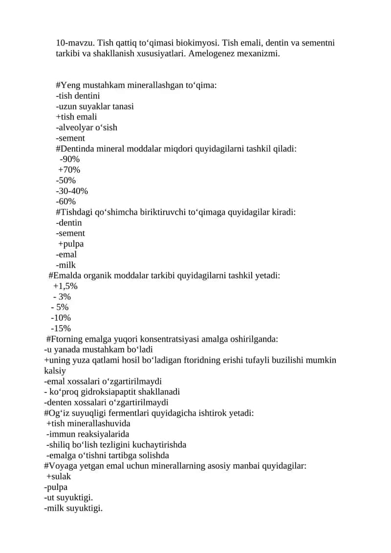 Tish qattiq to‘qimasi biokimyosi 1
