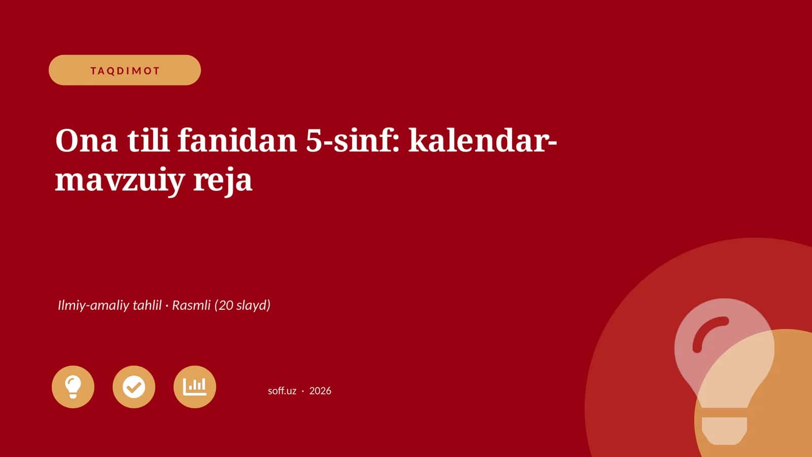 Ona tili fanidan 5-sinf: kalendar-mavzuiy reja 1