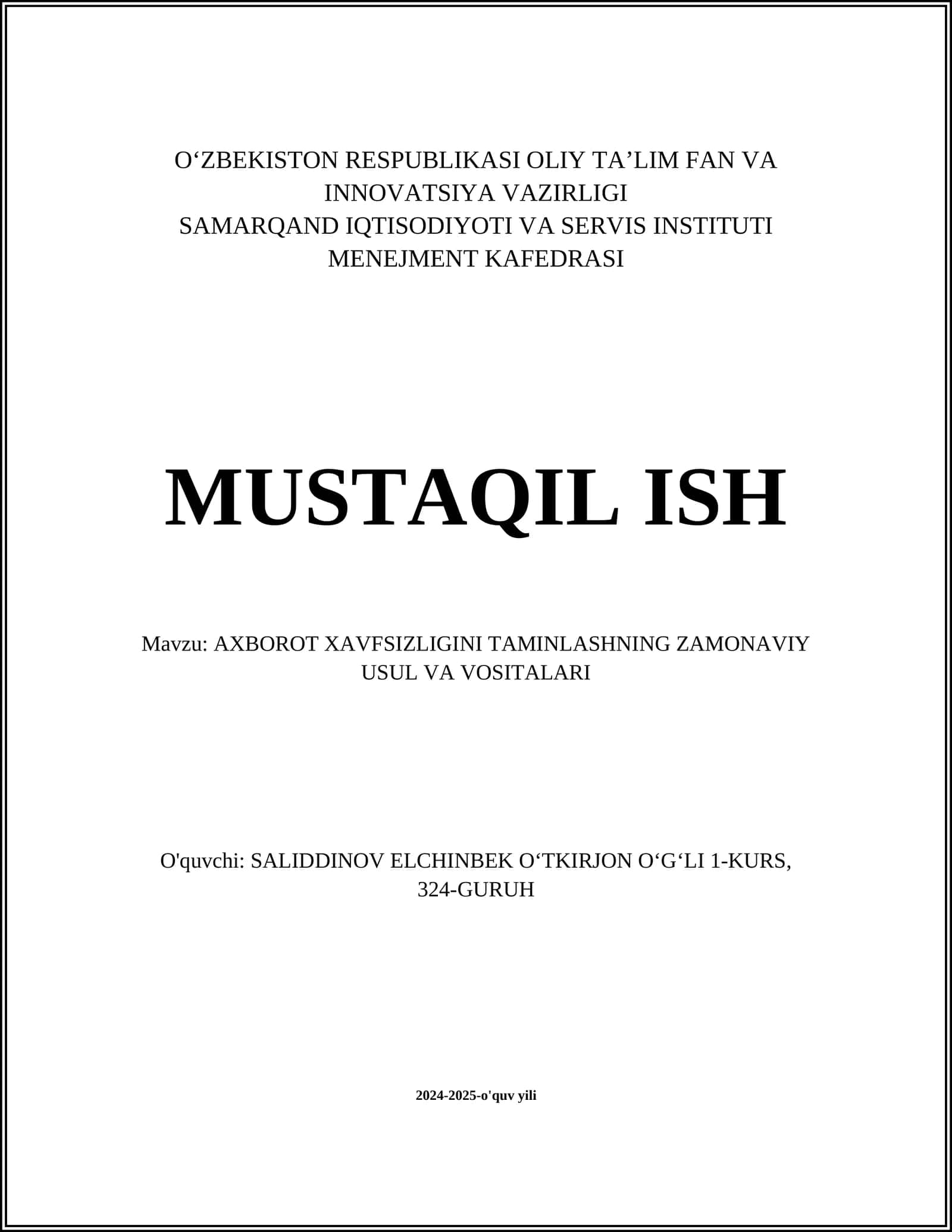 AXBOROT XAVFSIZLIGINI TAMINLASHNING ZAMONAVIY USUL VA VOSITALARI 1