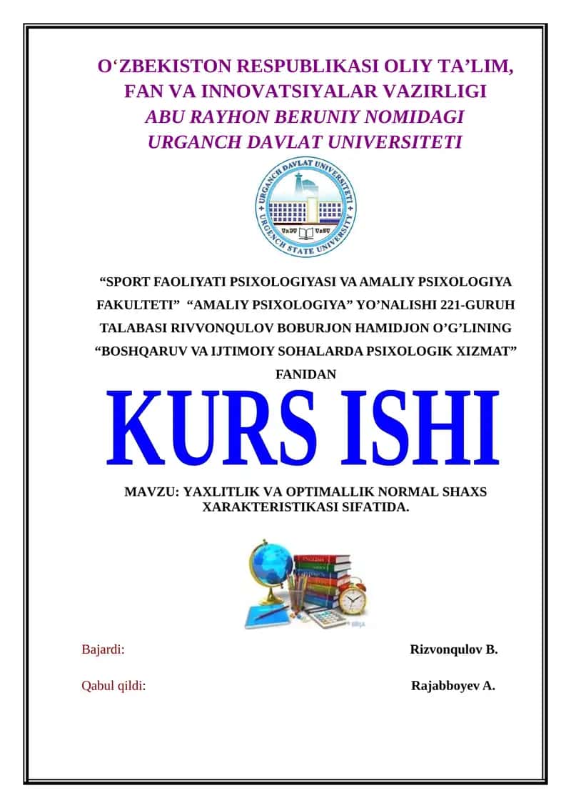 YAXLITLIK VA OPTIMALLIK NORMAL SHAXS XARAKTERISTIKASI SIFATIDA 1