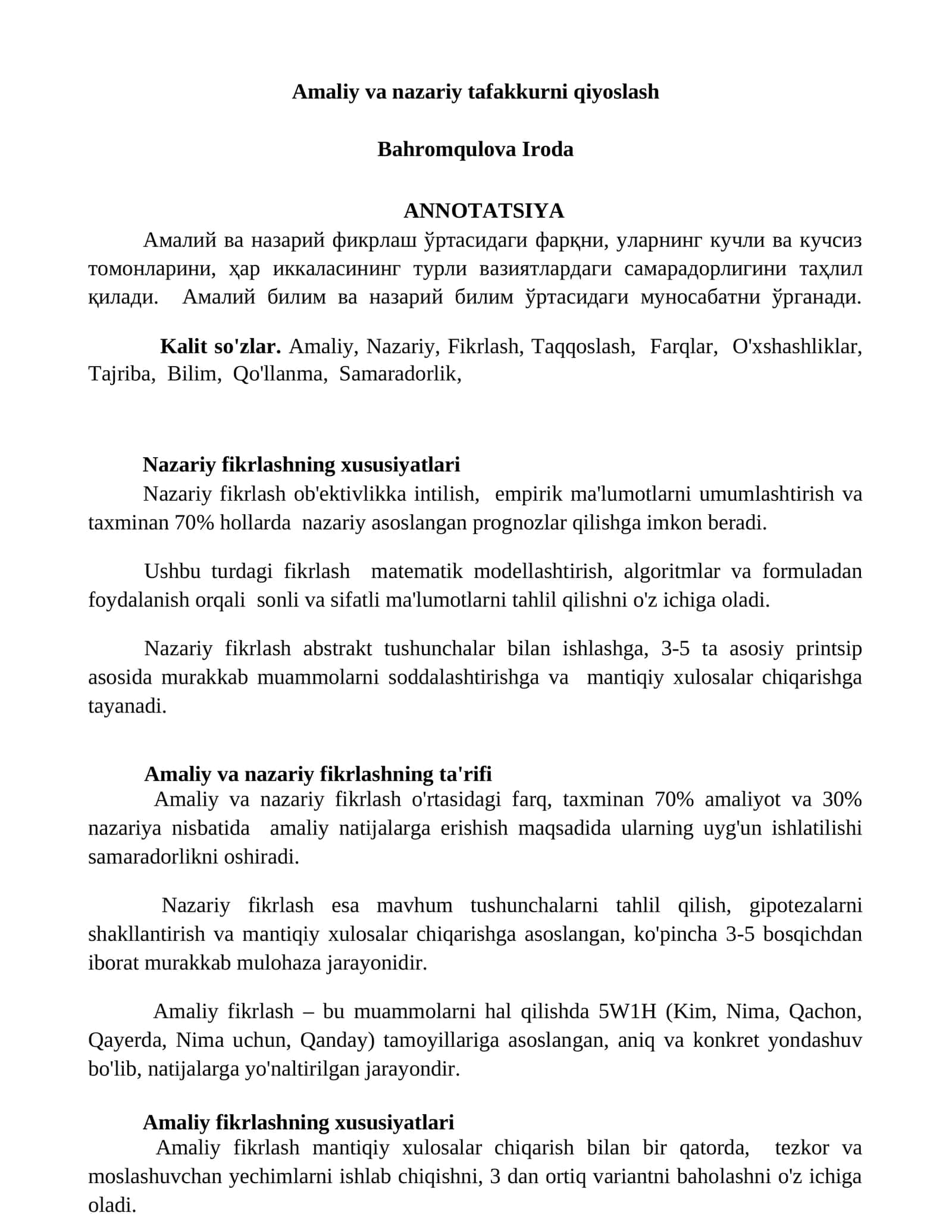 Amaliy va nazariy tafakkurni qiyoslash 1
