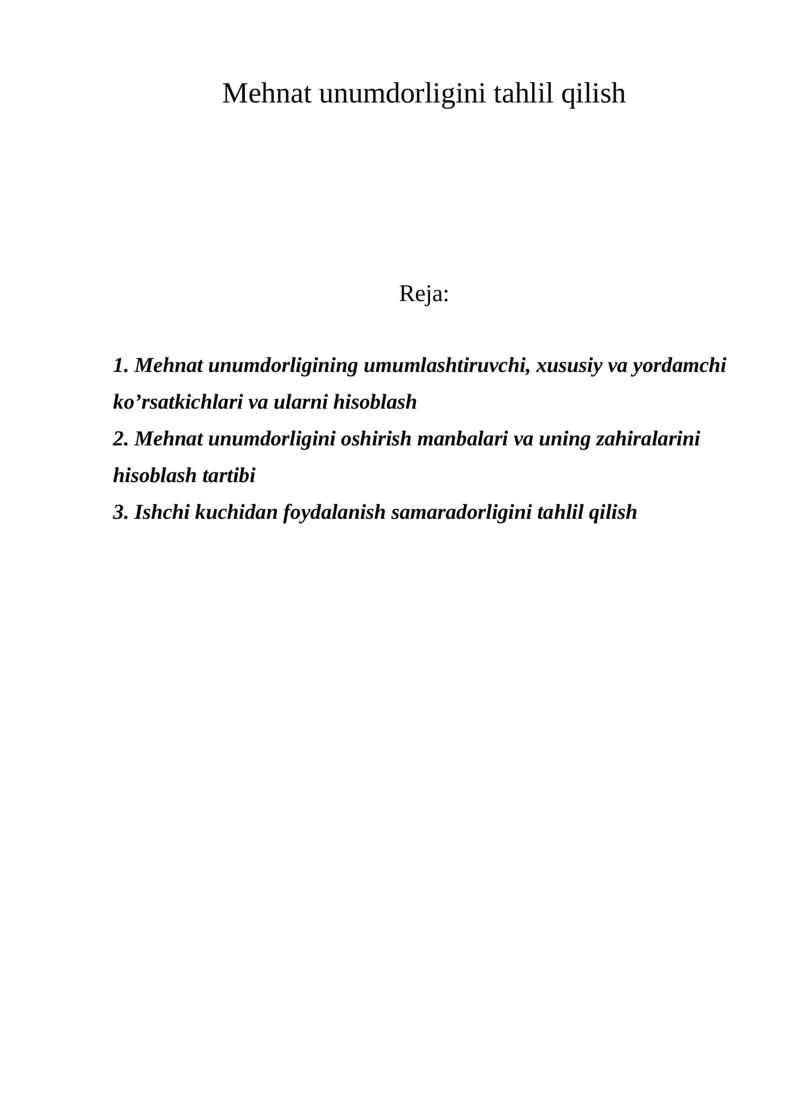 Mehnat unumdorligini tahlil qilish 1
