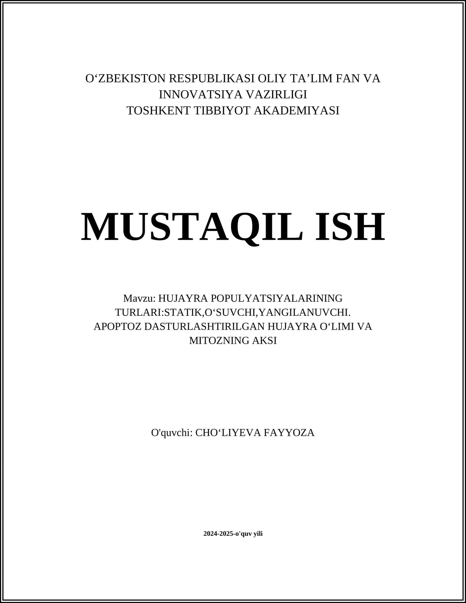 Statik hujayra populyatsiyalari 1