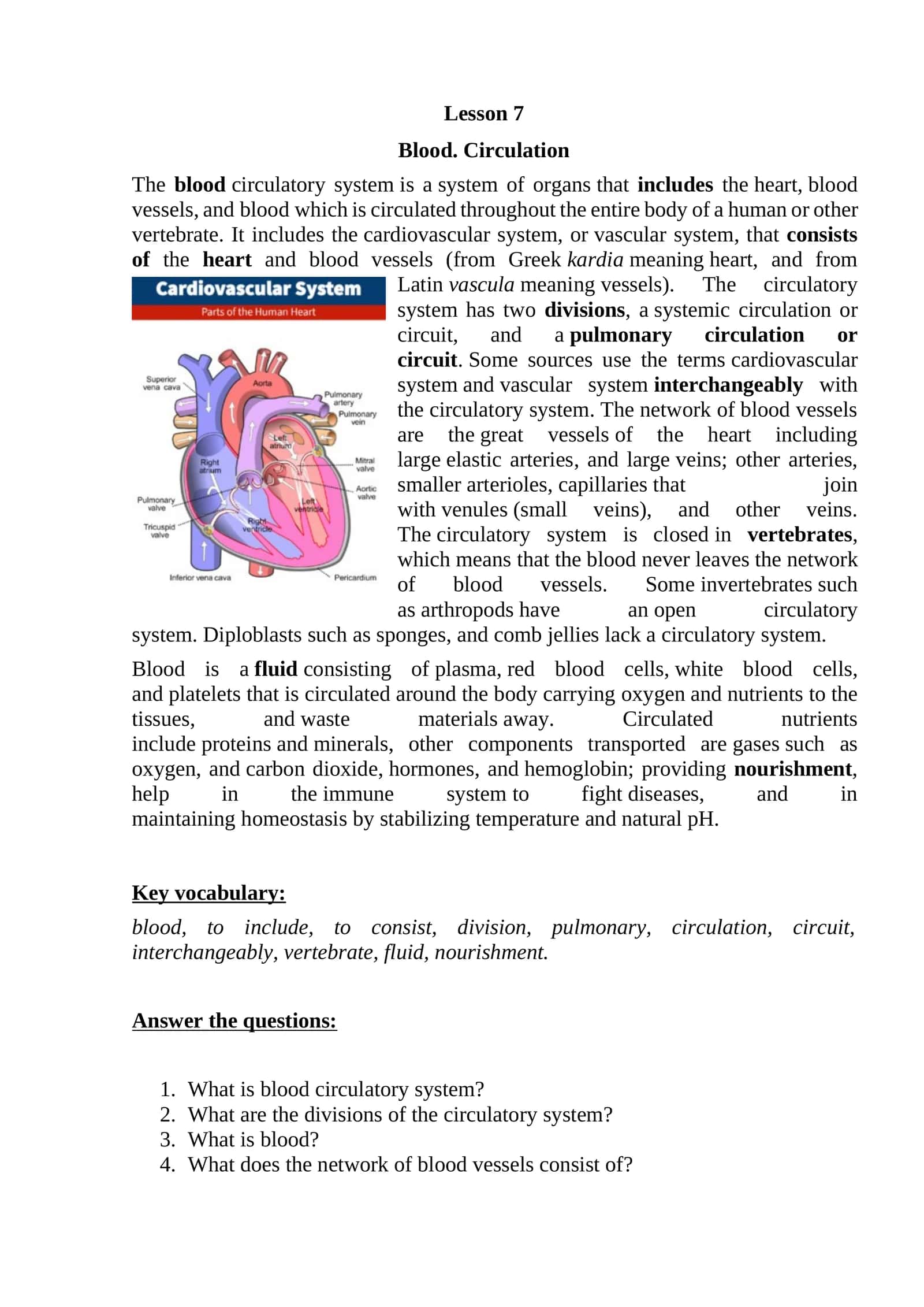 Lesson 7: Blood Circulation 1