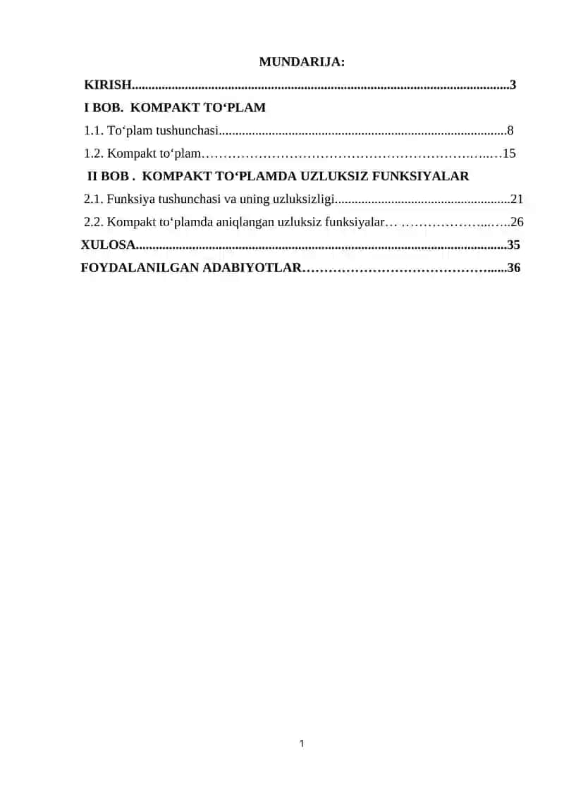 Kompakt To'plam, to'plamlar 1