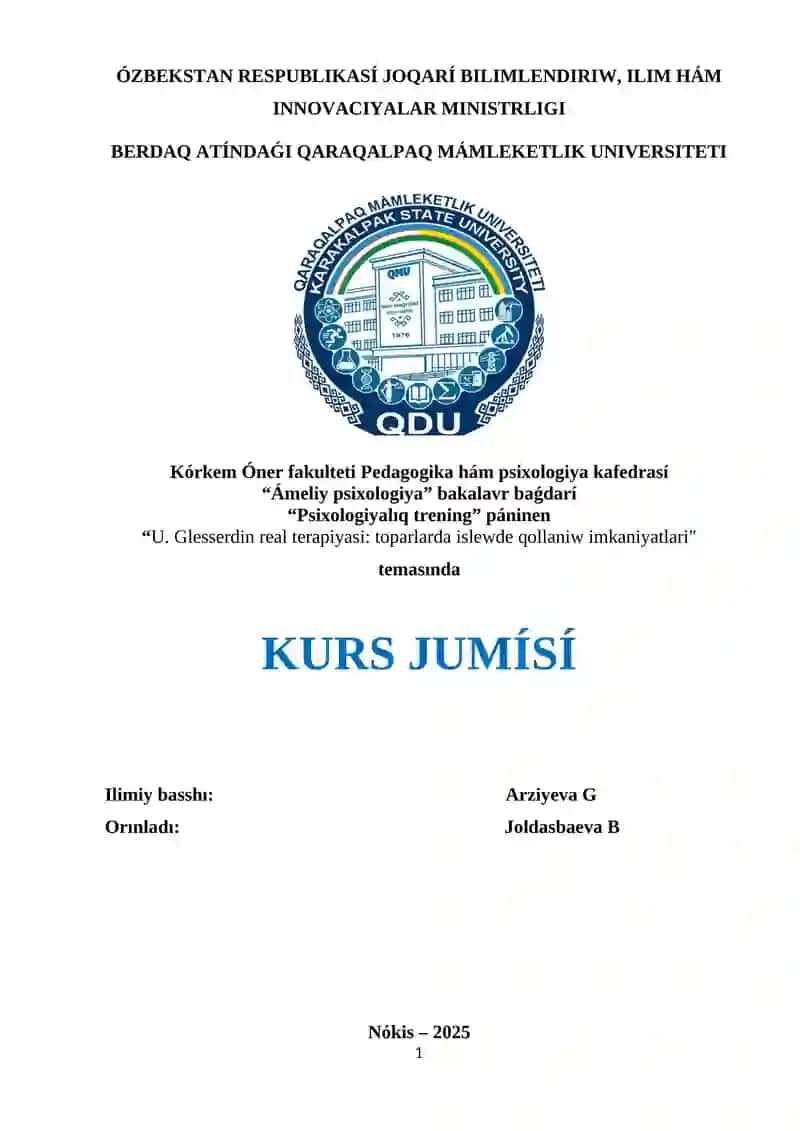 U. Glassardıń real terapiyası   toplarda islewde qollanıw imkaniyatları 1