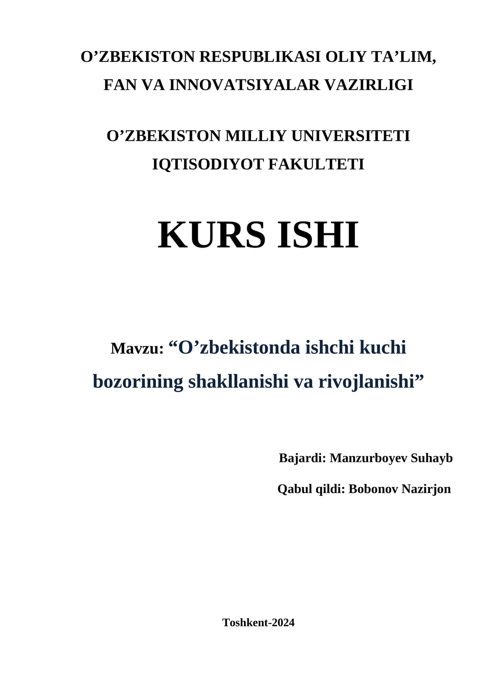 O’zbekistonda ishchi kuchi bozorining shakllanishi va rivojlanishi 1