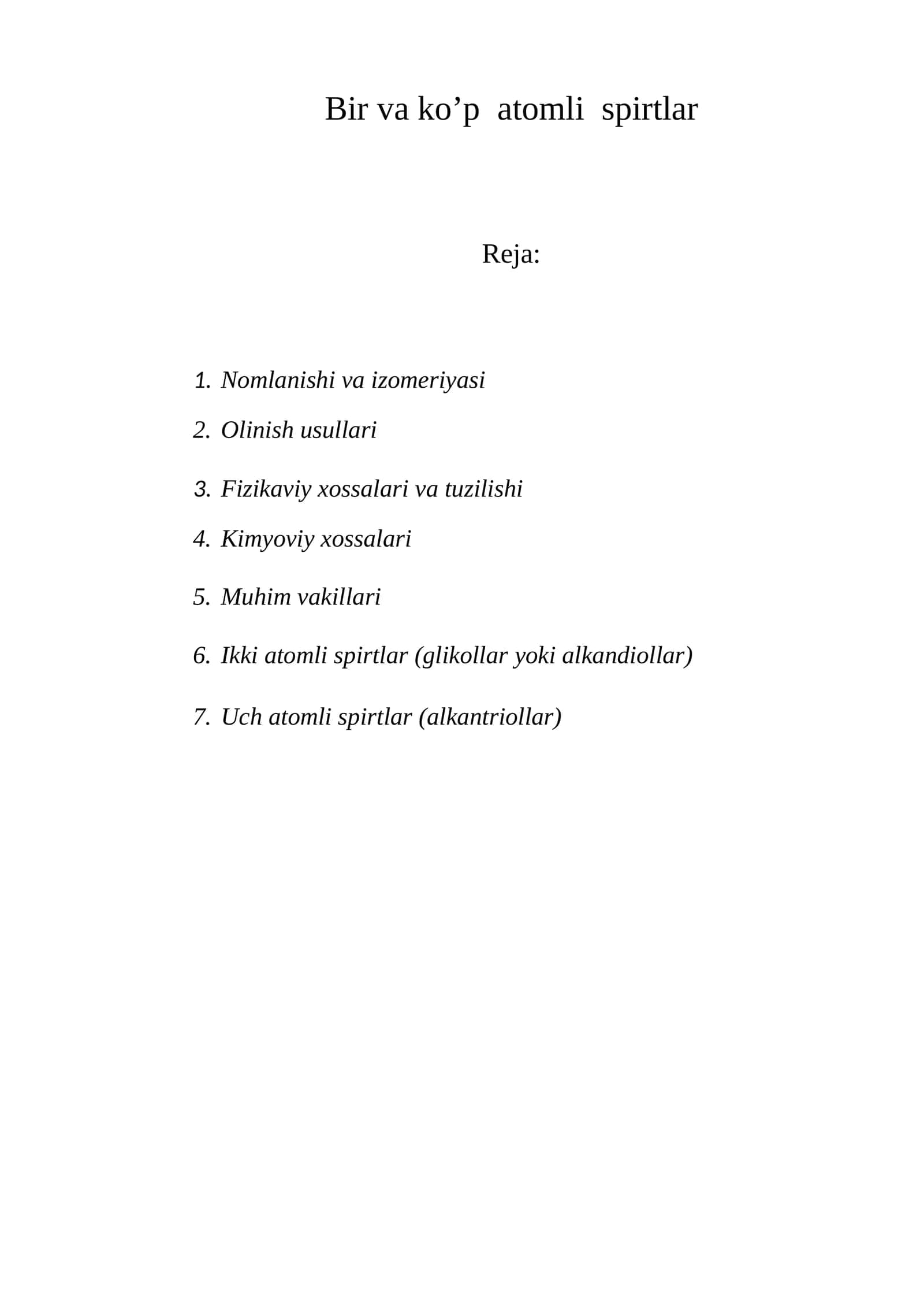 Bir va ko’p atomli spirtlar 1
