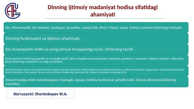 Dinning ijtimoiy madaniyat hodisa sifatidagi ahamiyati 1