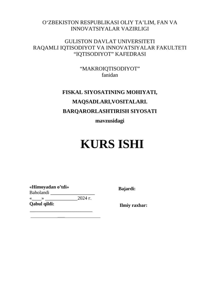 FISKAL SIYOSATINI MOHIYATI VA VAZIFALARI 1