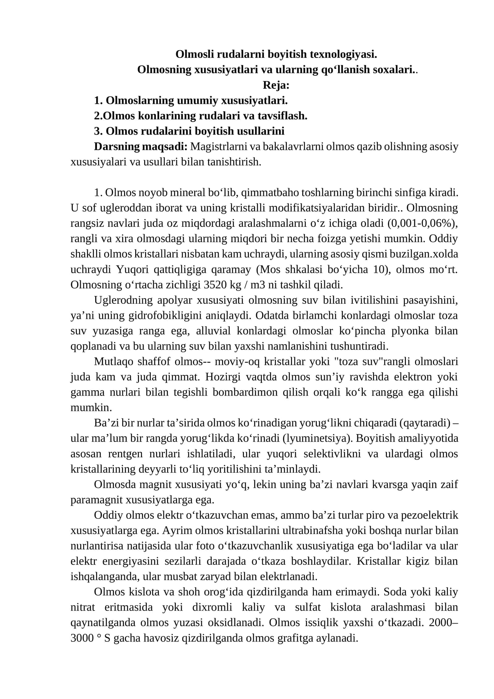 Olmosli rudalarni boyitish texnologiyasi 1