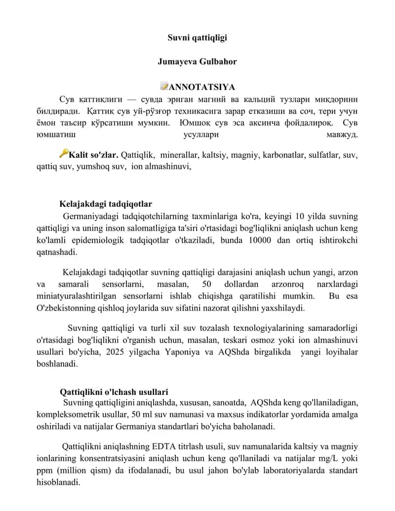 Suvni qattiqligi 1
