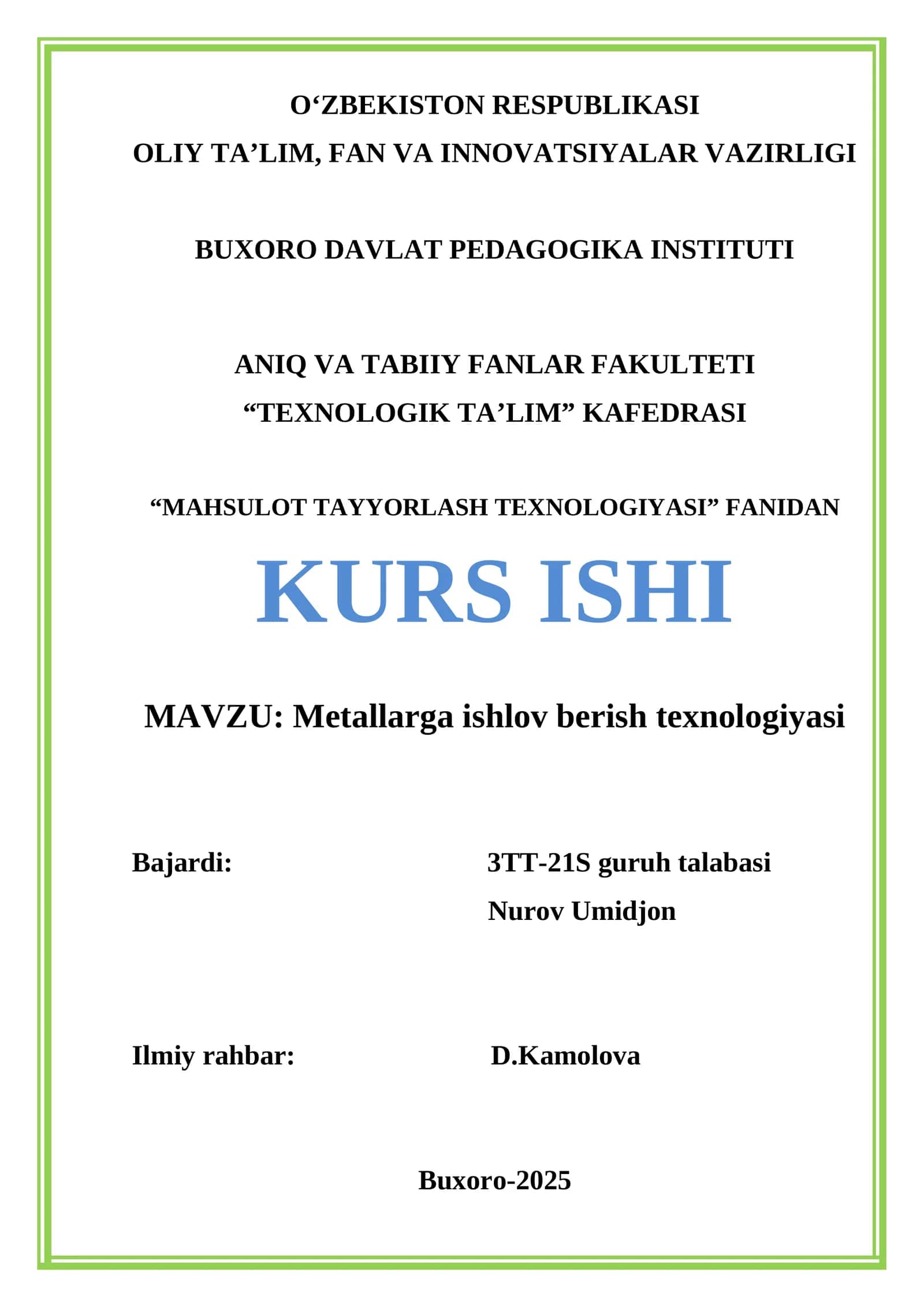 Metallarga ishlov berish texnologiyasi 1