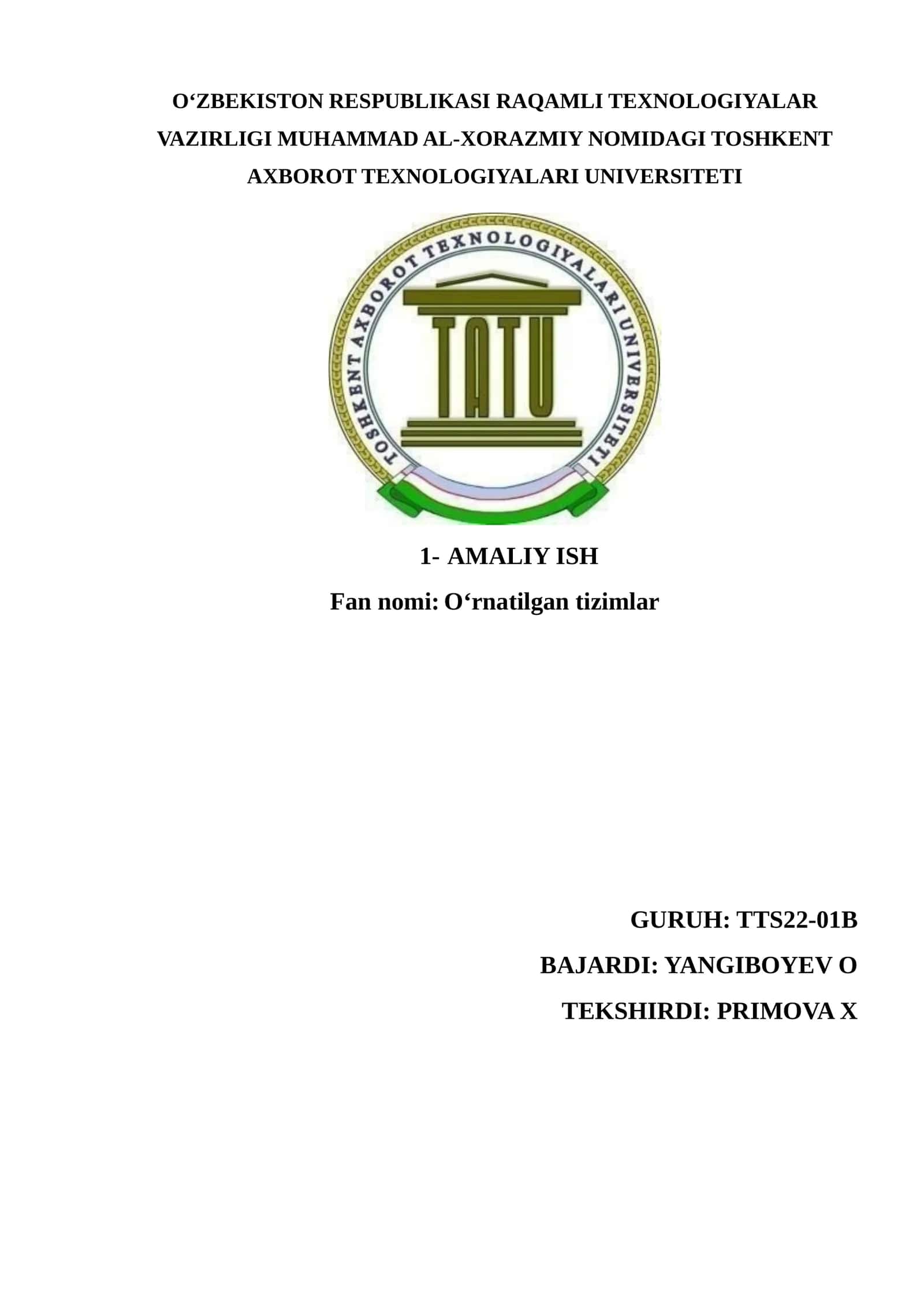O‘rnatilgan tizimlar 1