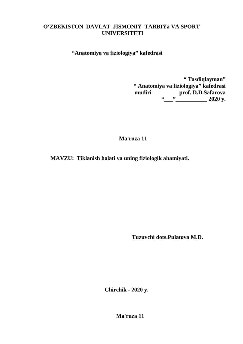 Tiklanish holati va uning fiziologik ahamiyati 1