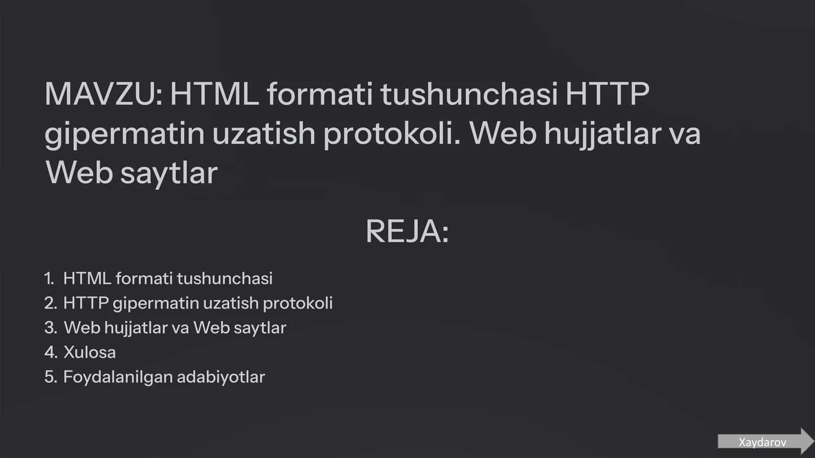 HTML formati tushunchasi 1