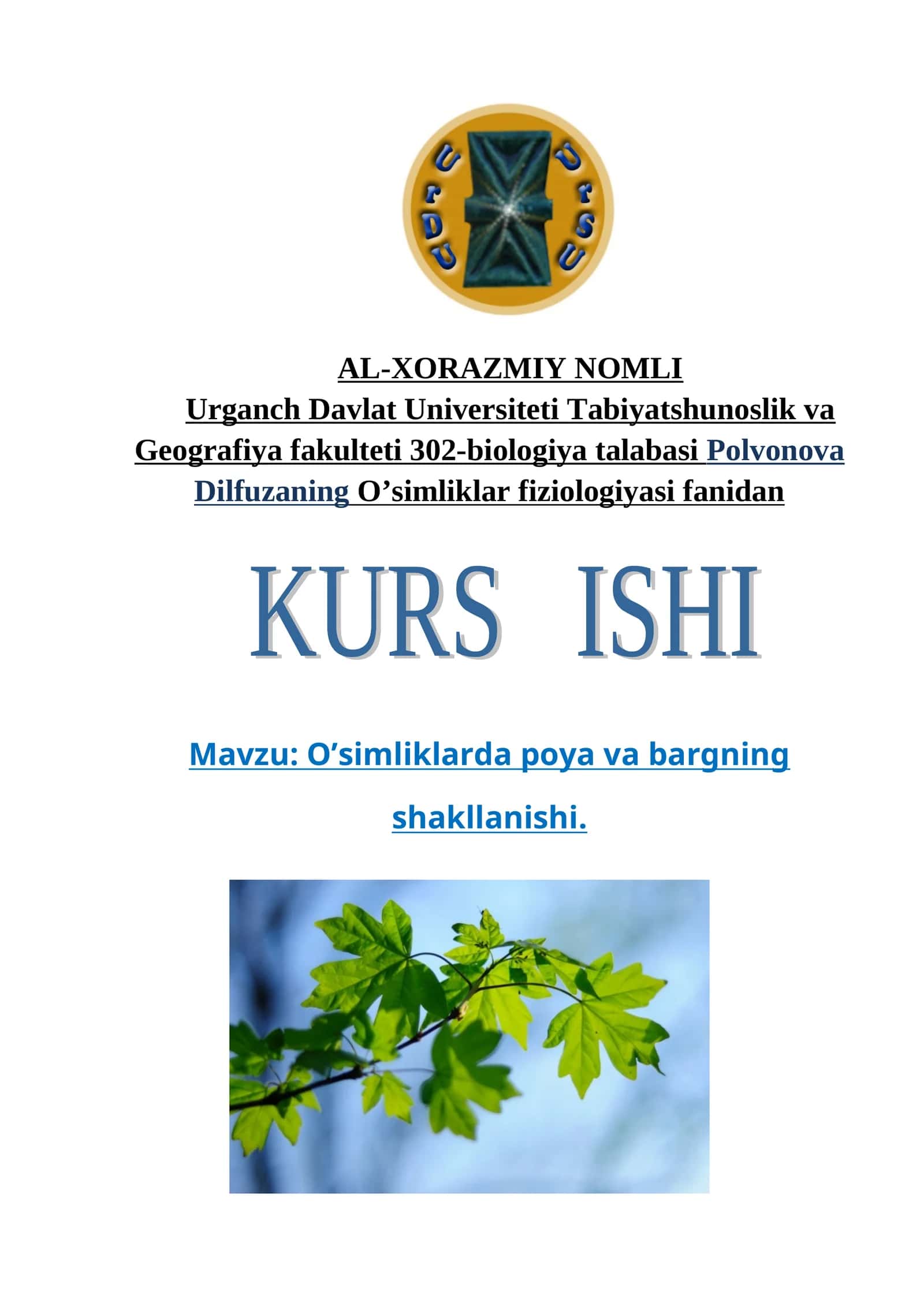 O’simliklarda poya va bargning shakllanishi 1