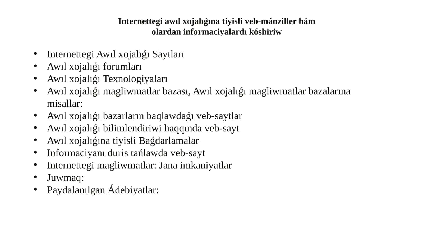 Internettegi awıl xojalıǵına tiyisli veb-mánziller hám olardan informaciyalardı kóshiriw 1