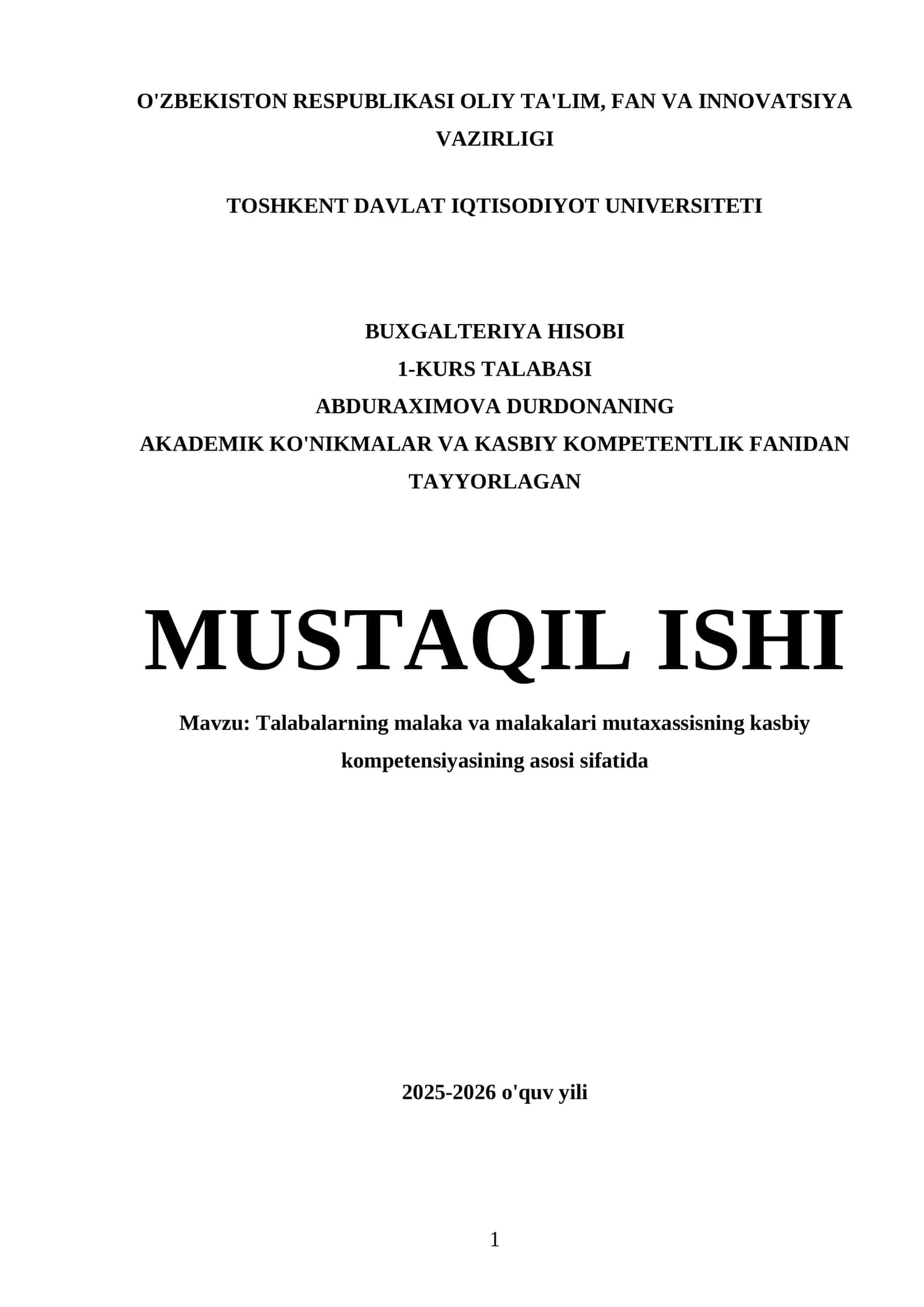 BUXGALTERIYA HISOBI 1-KURS TALABASI 1