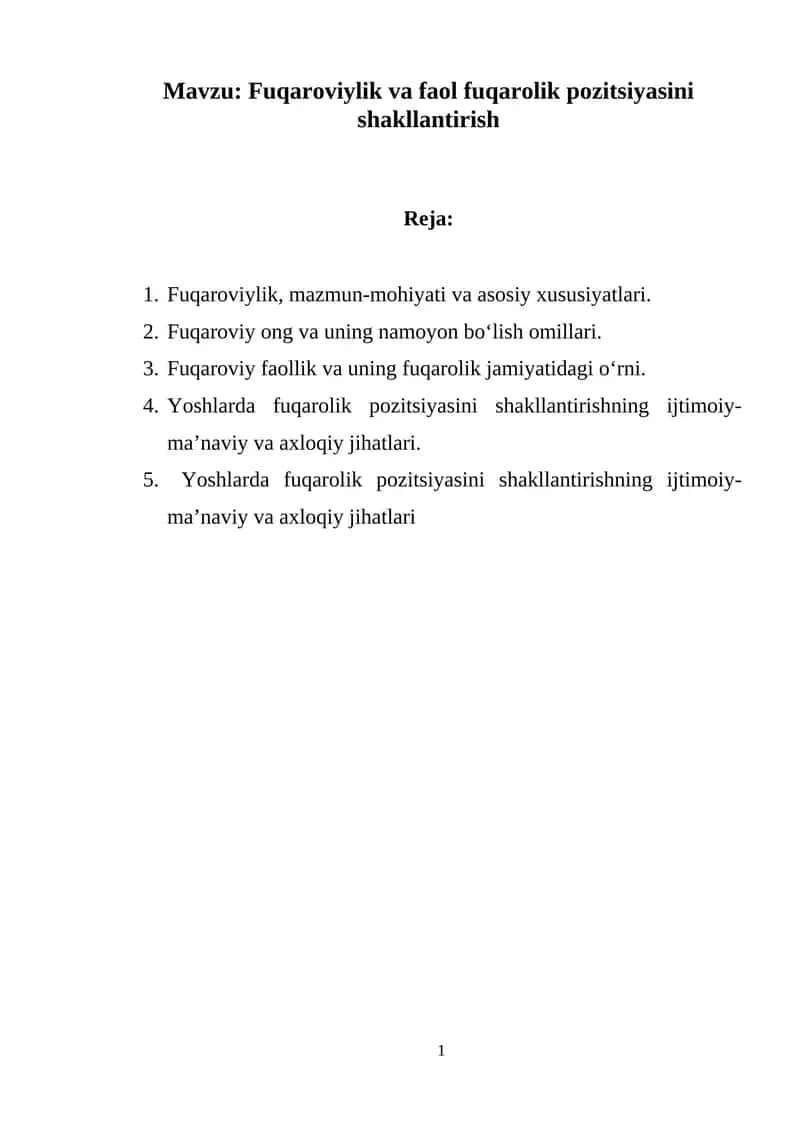 Fuqaroviylik va faol fuqarolik pozitsiyasini shakllantirish 1