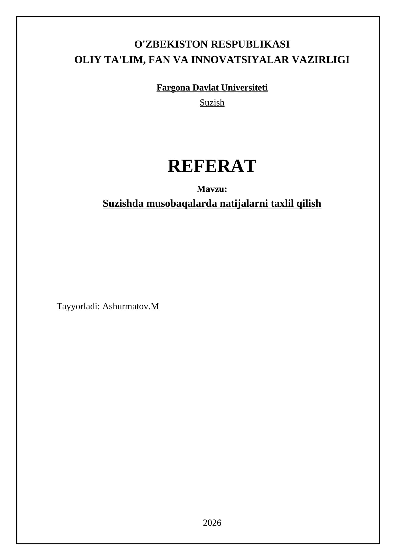 Suzishda musobaqalarda natijalarni taxlil qilish 1