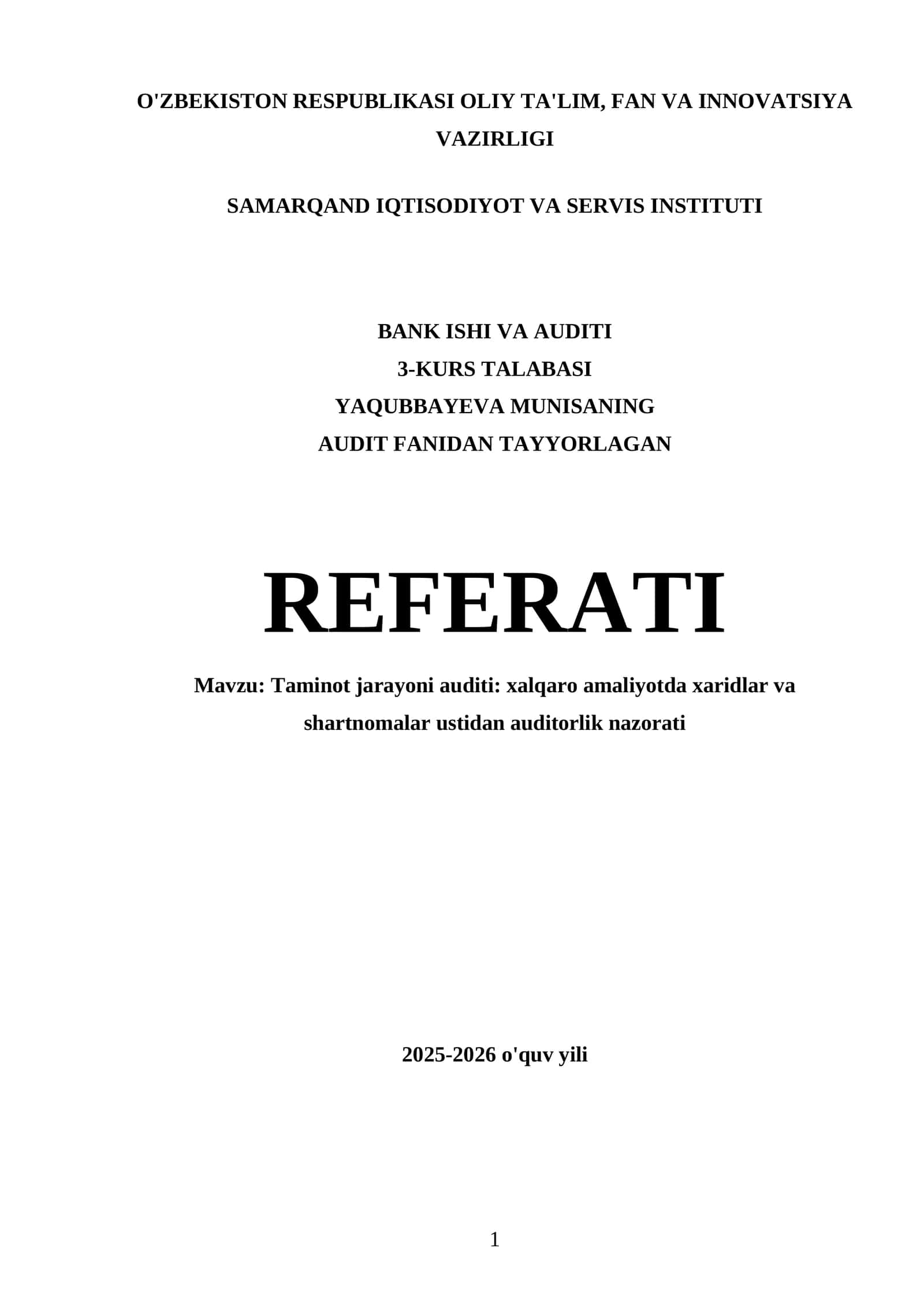 Audit fanidan tayyorlagan referat 1