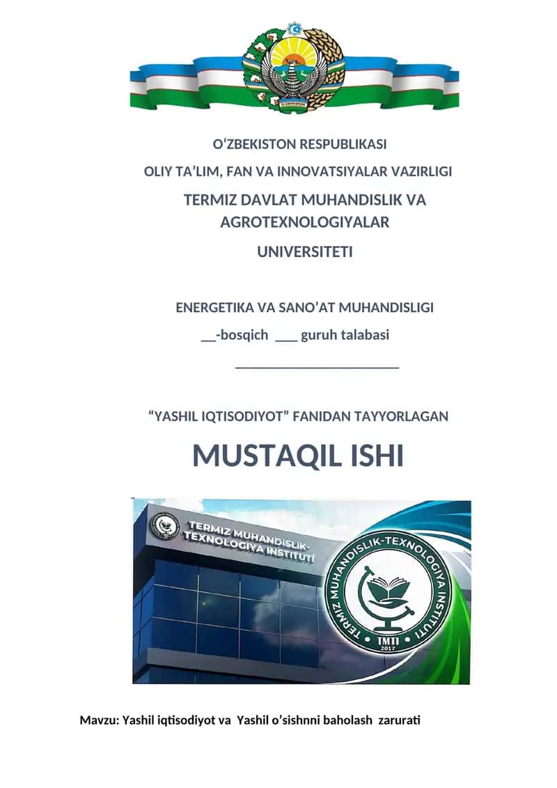 Yashil iqtisodiyot va  Yashil o’sishnni baholash  zarurati 1