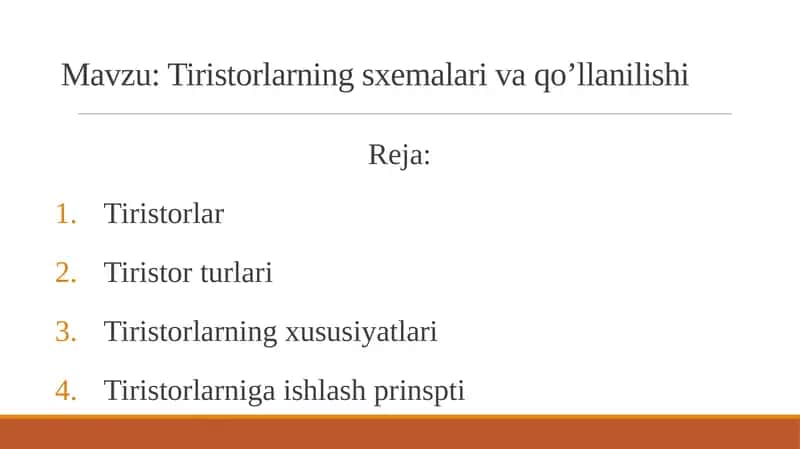 Tiristorlarning sxemalari va qo’llanilishi 1
