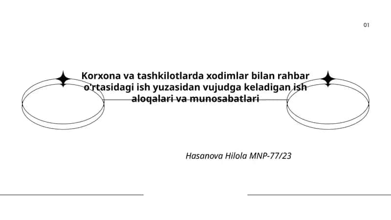 Korxona va tashkilotlarda xodimlar bilan rahbar o'rtasidagi ish yuzasidan vujudga keladigan ish aloqalari va munosabatlari 1
