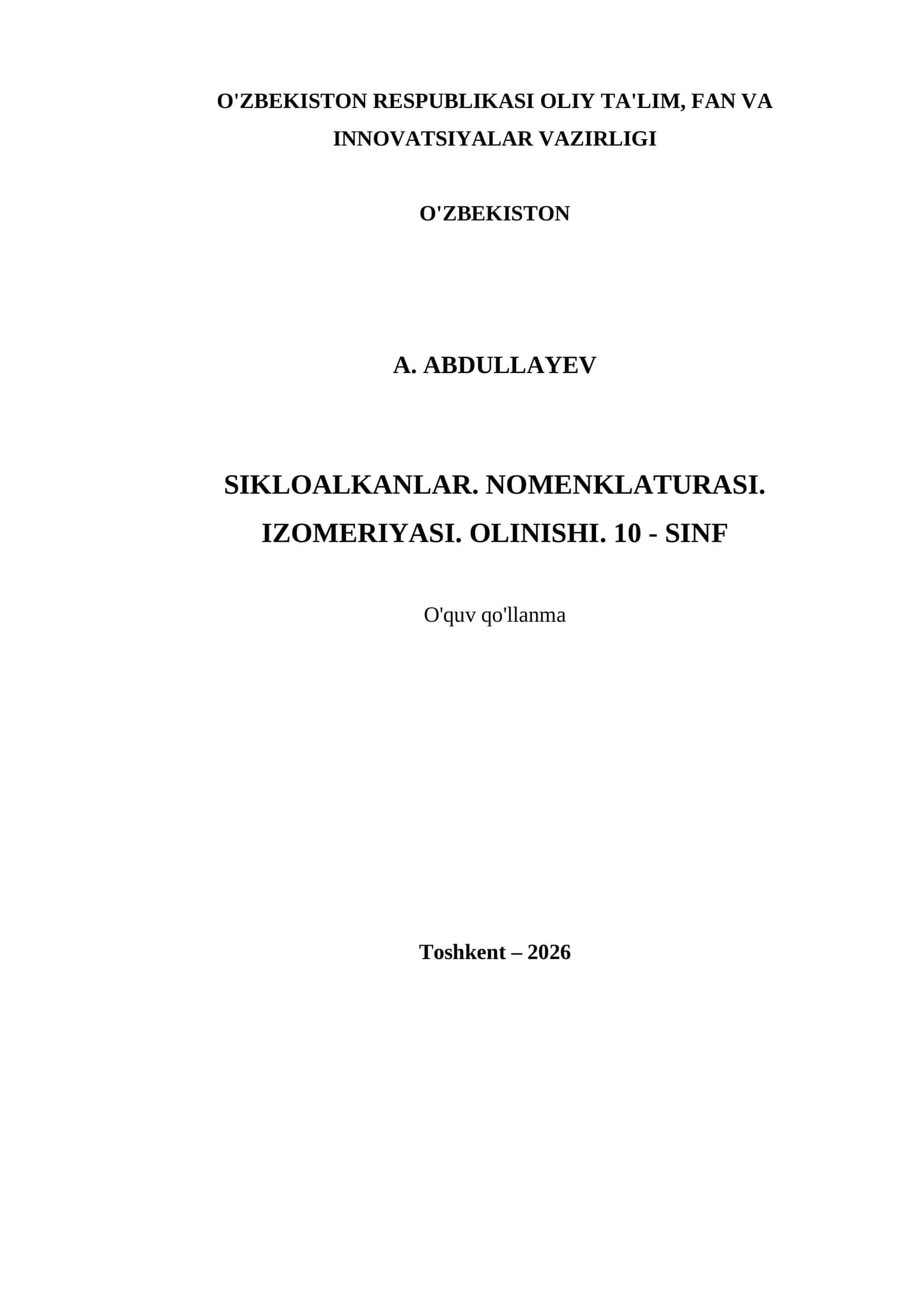 SIKLOALKANLAR. NOMENKLATURASI. IZOMERIYASI. OLINISHI. 10 - SINF 1