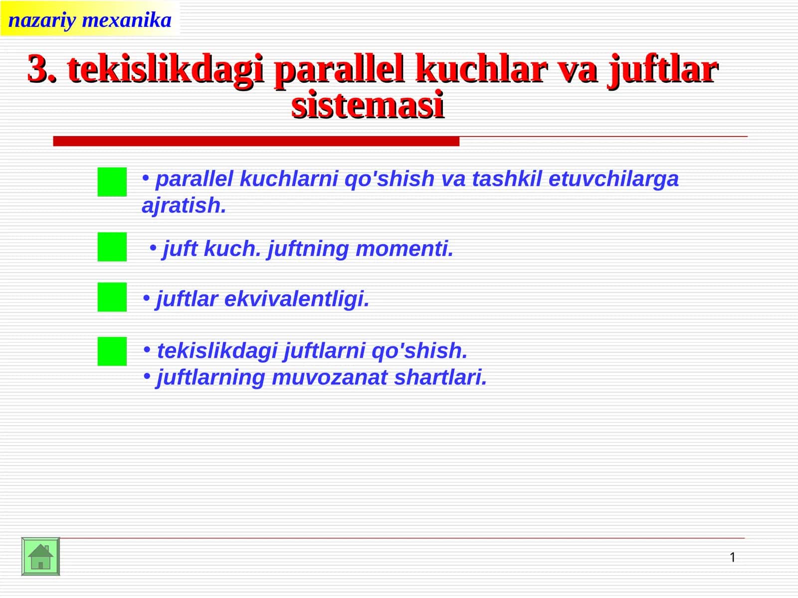 tekislikda giparallel kuchlar va juftlar sistemasi 1