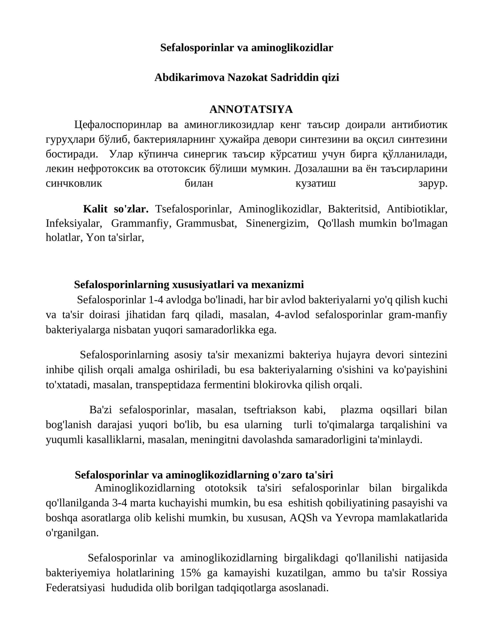 Sefalosporinlar va aminoglikozidlar 1