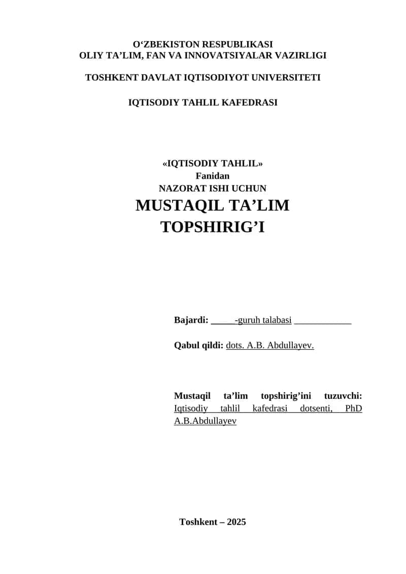 MUSTAQIL TA’LIM TOPSHIRIG’I 1