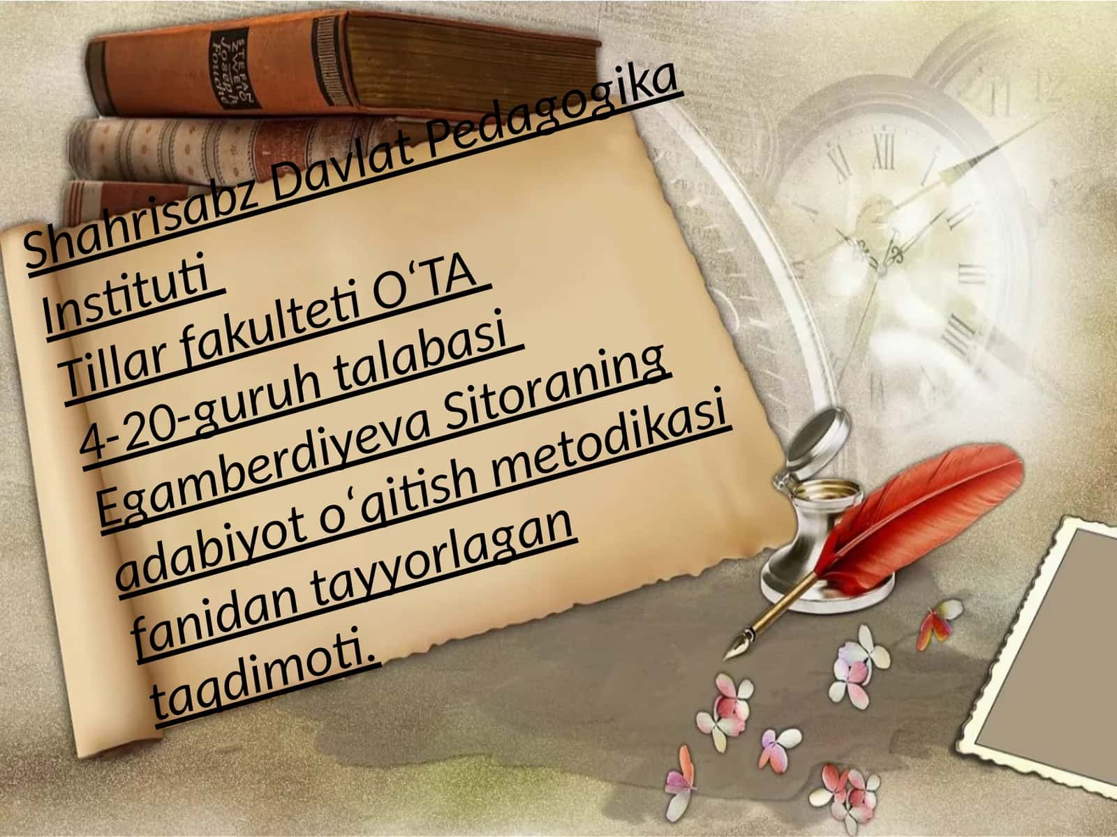 Egamberdiyeva Sitoraning adabiyot oʻqitish metodikasi 1
