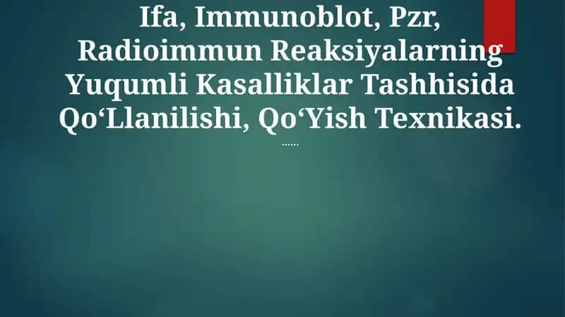 Ifa, Immunoblot, Pzr, Radioimmun Reaksiyalarning Yuqumli Kasalliklar Tashhisida QoʻLlanilishi, QoʻYish Texnikasi 1