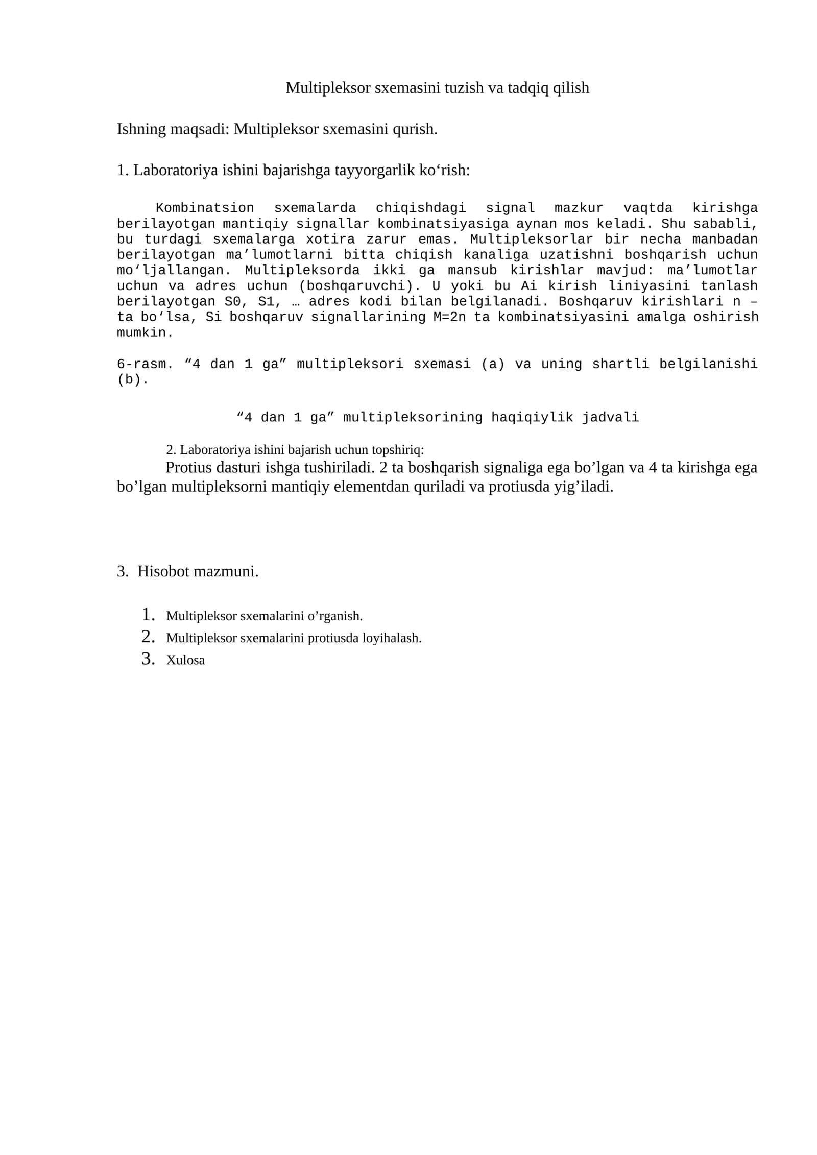 Multipleksor sxemasini tuzish va tadqiq qilish 1