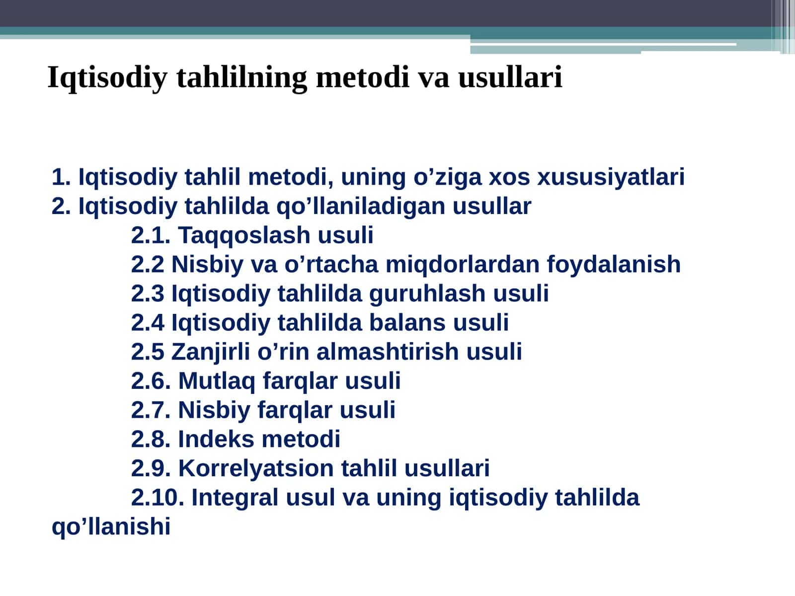 Iqtisodiy tahlilning metodi va usullari 1