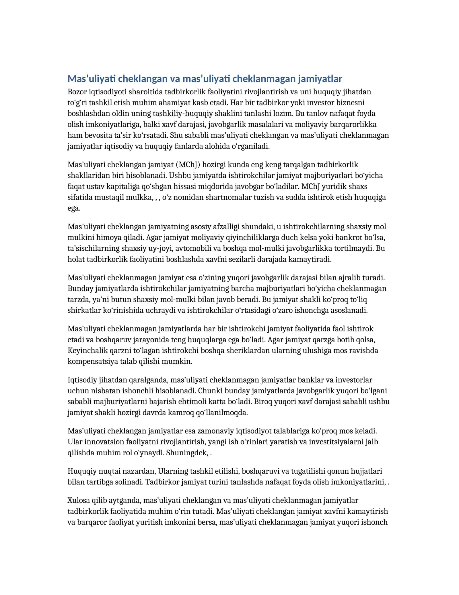 Mas’uliyati cheklangan va mas’uliyati cheklanmagan jamiyatlar 1