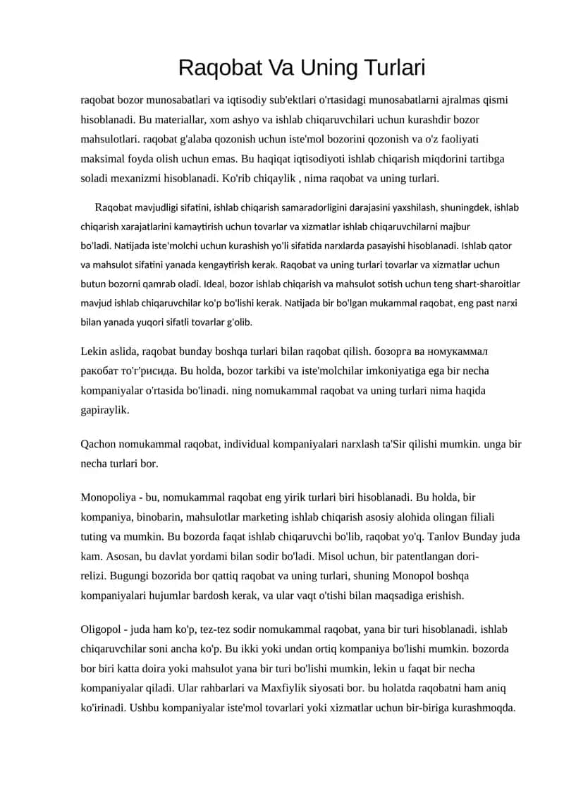 Raqobat Va Uning Turlari 1