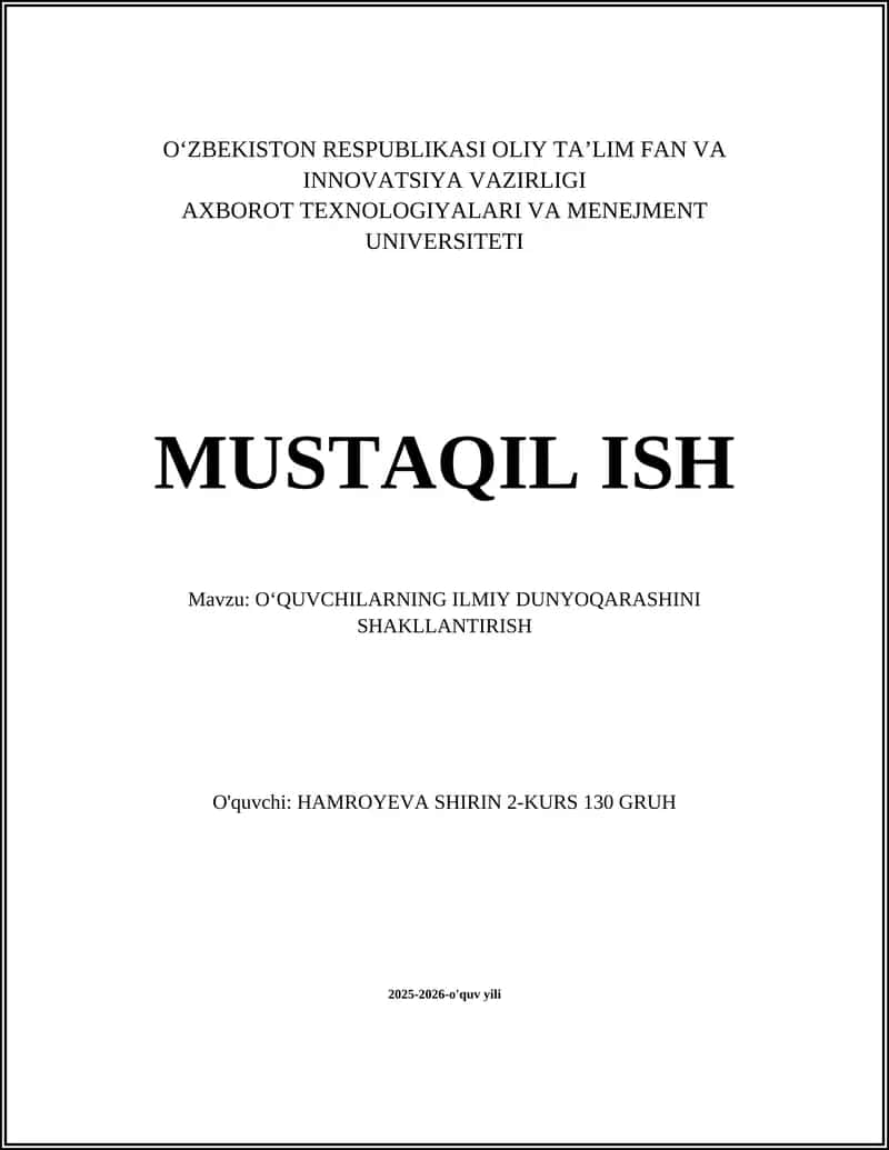 OʻQUVCHILARNING ILMIY DUNYOQARASHINI SHAKLLANTIRISH 1