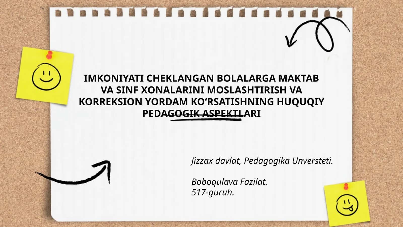 IMKONIYATI CHEKLANGAN BOLALARGA MAKTAB VA SINF XONALARINI MOSLASHTIRISH VA KORREKSION YORDAM KOʻRSATISHNING HUQUQIY PEDAGOGIK ASPEKTLARI 1